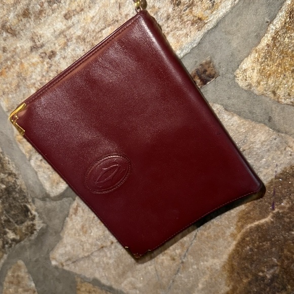 Authentic Cartier Burgundy Leather Clutch with Gold Accents - Picture 3 of 17